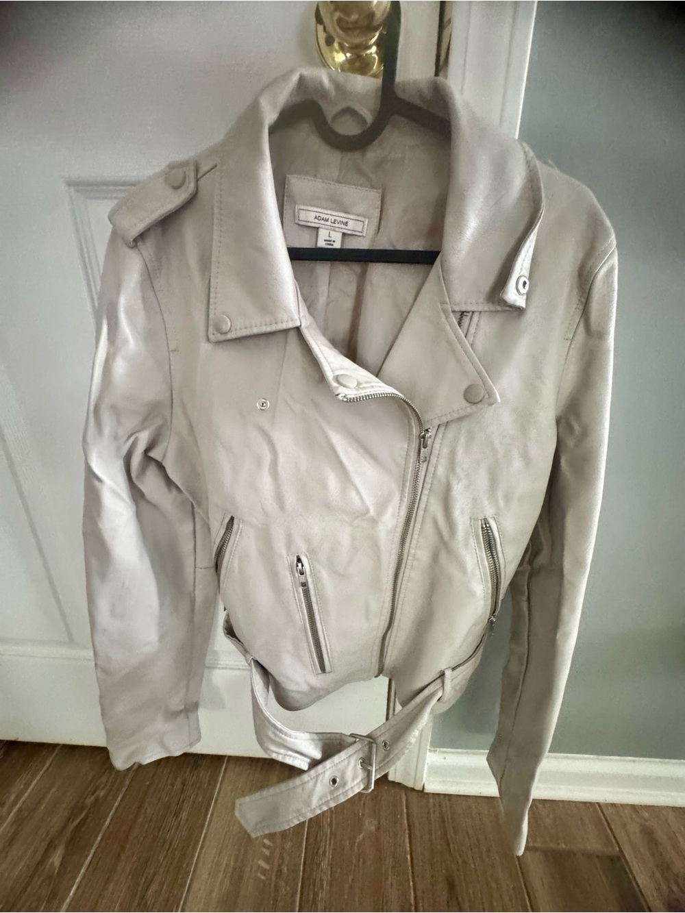 Adam Levine Collection Cream Leather Moto Jacket